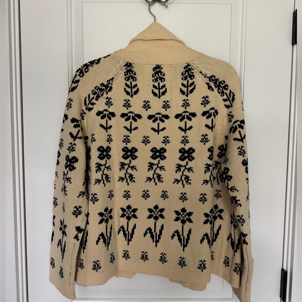 THE GREAT. The Garden Lodge Cotton Cream and Black Floral Cardigan - Picture 4 of 10